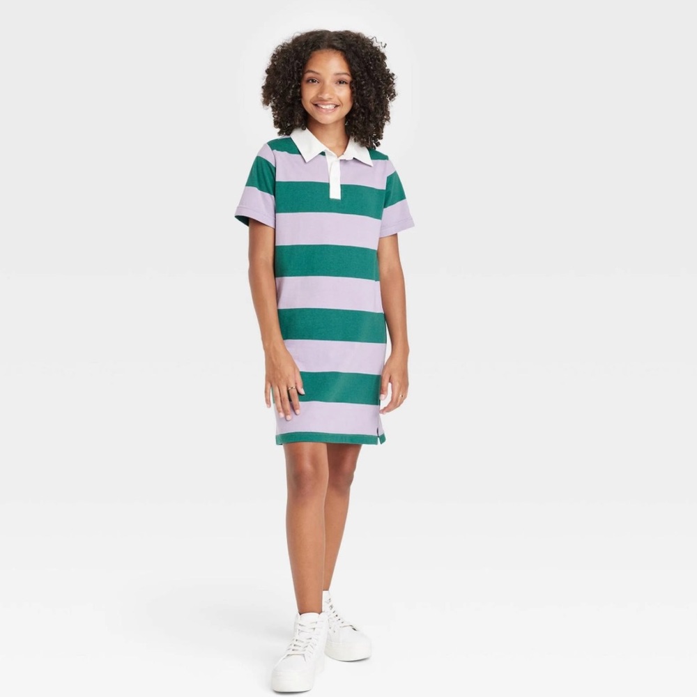 art class Kids Green and Lavender Striped Polo Dress